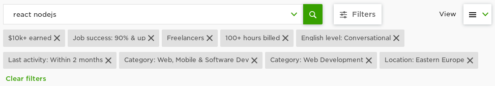 Upwork’s advanced search filters