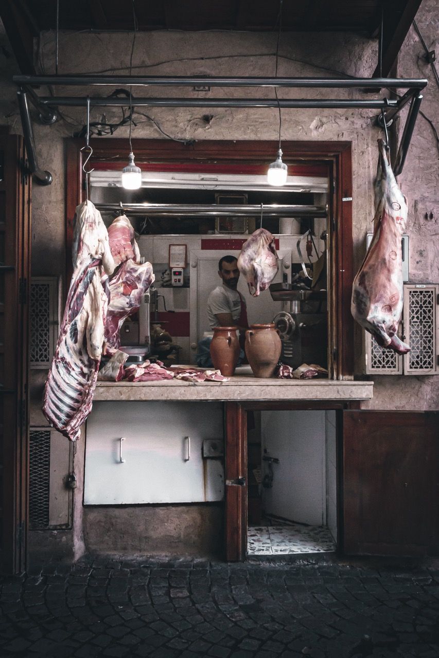 A butcher souk in Marrakech