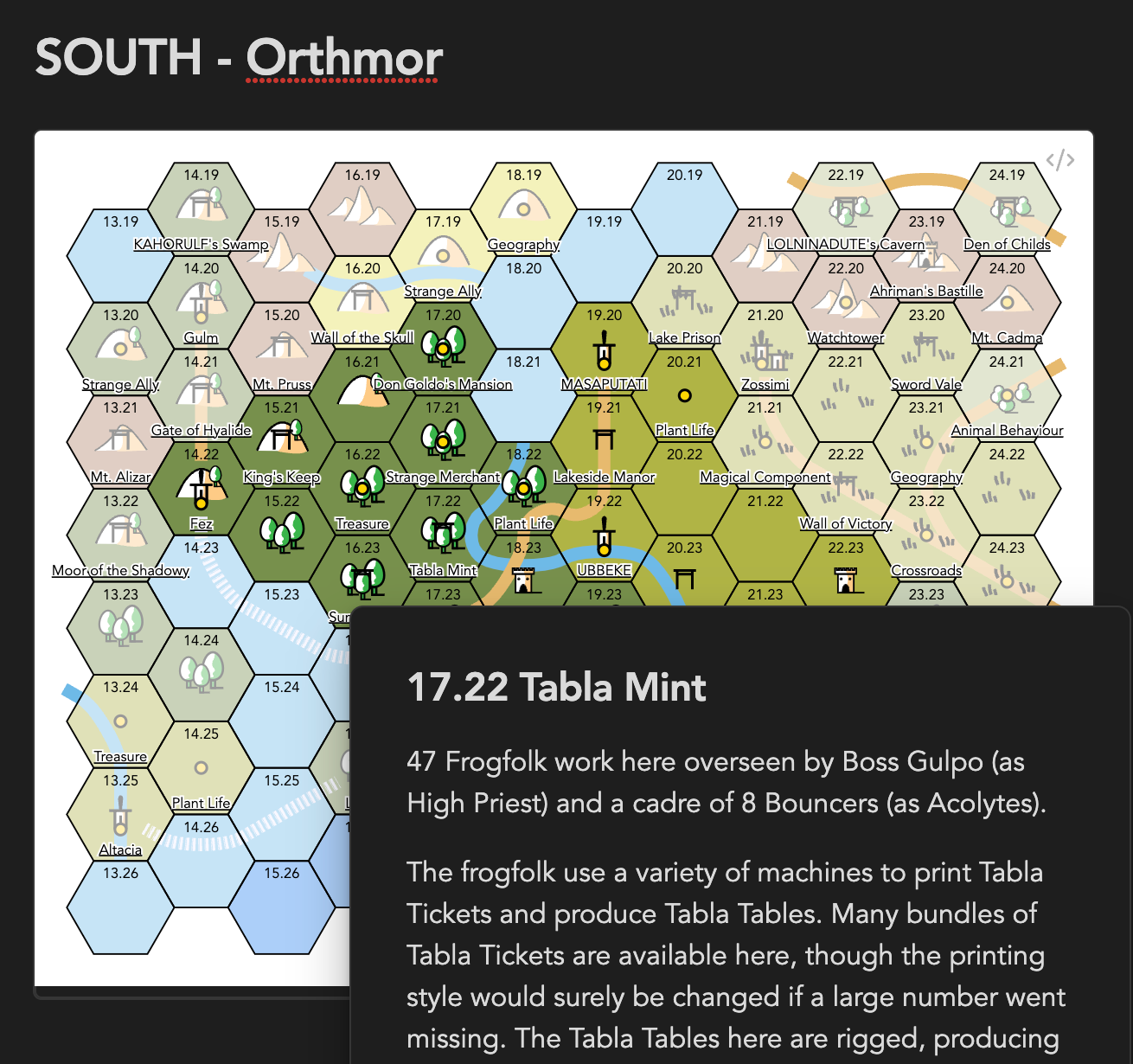 A screenshot of a hex map, showing the popup preview of the Tabla Mint hexfill