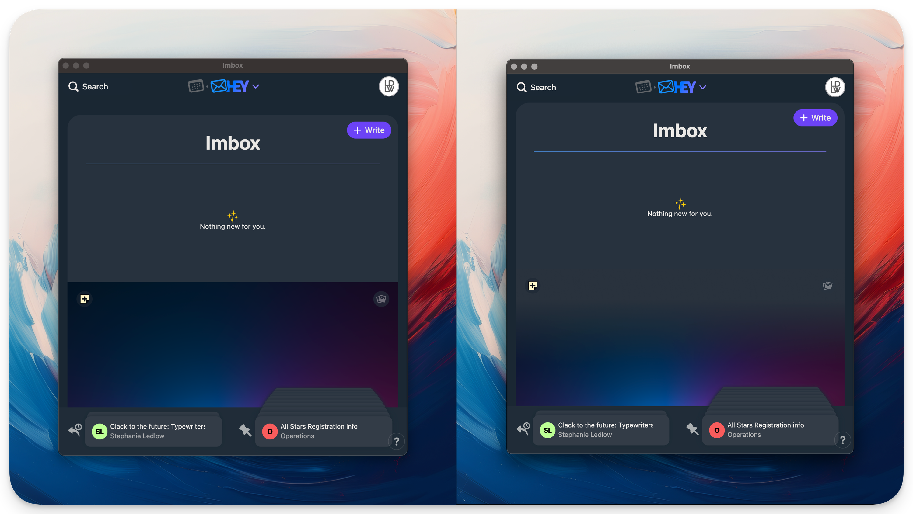 Gradient UI fun in HEY! - Before & After