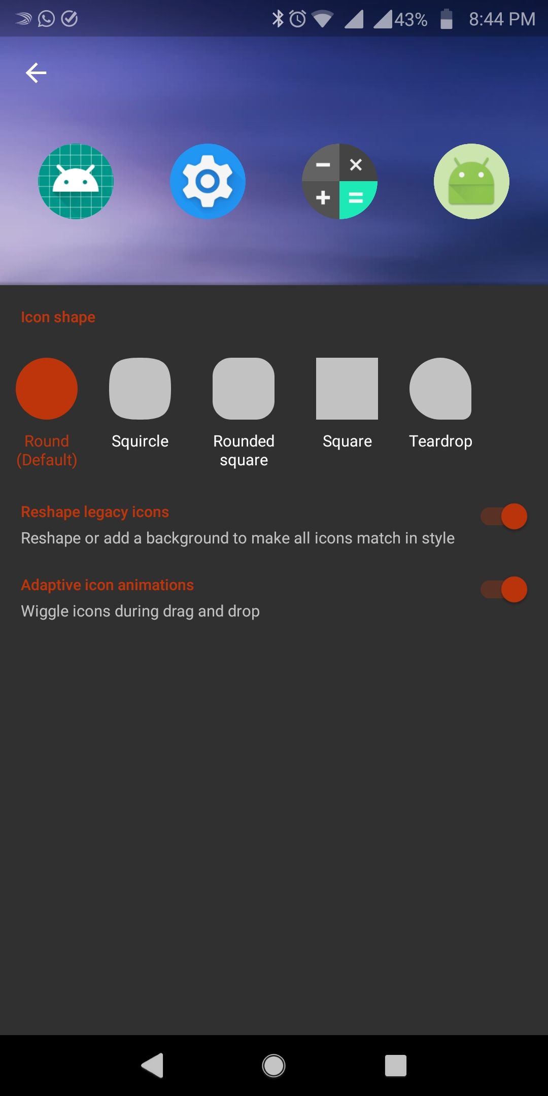 Reshape Legacy Icons options screen