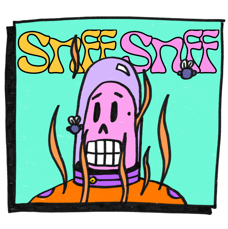 our space man and the word art that says "snff snff"