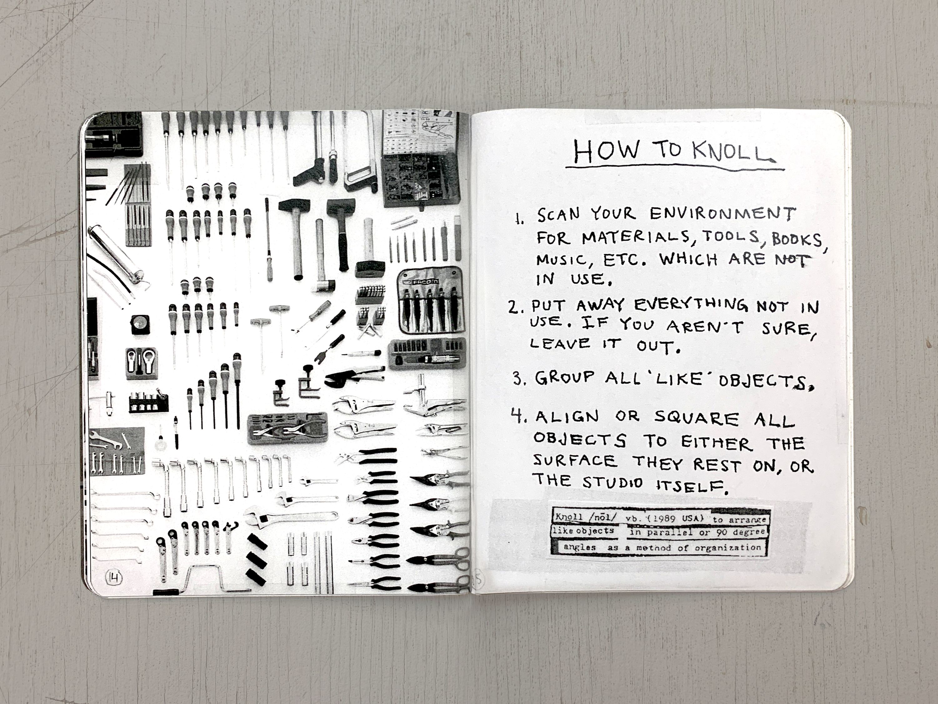 How to Knoll by Tom Sachs from his Ten Bullets Zine.