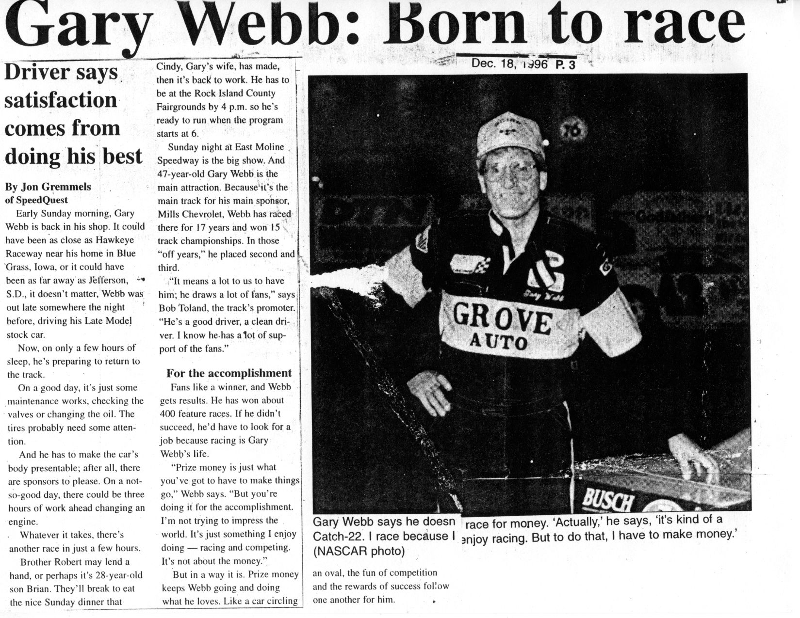 gary webb born to race