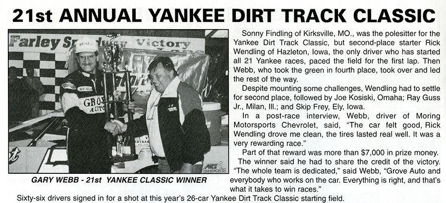 gary webb racing archive yankee dirt classic