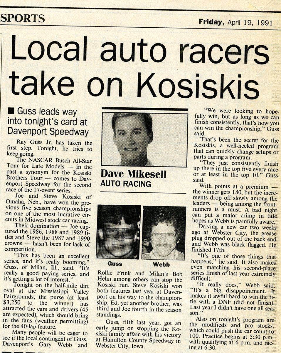 gary webb racing archive qctimes april 19, 1991