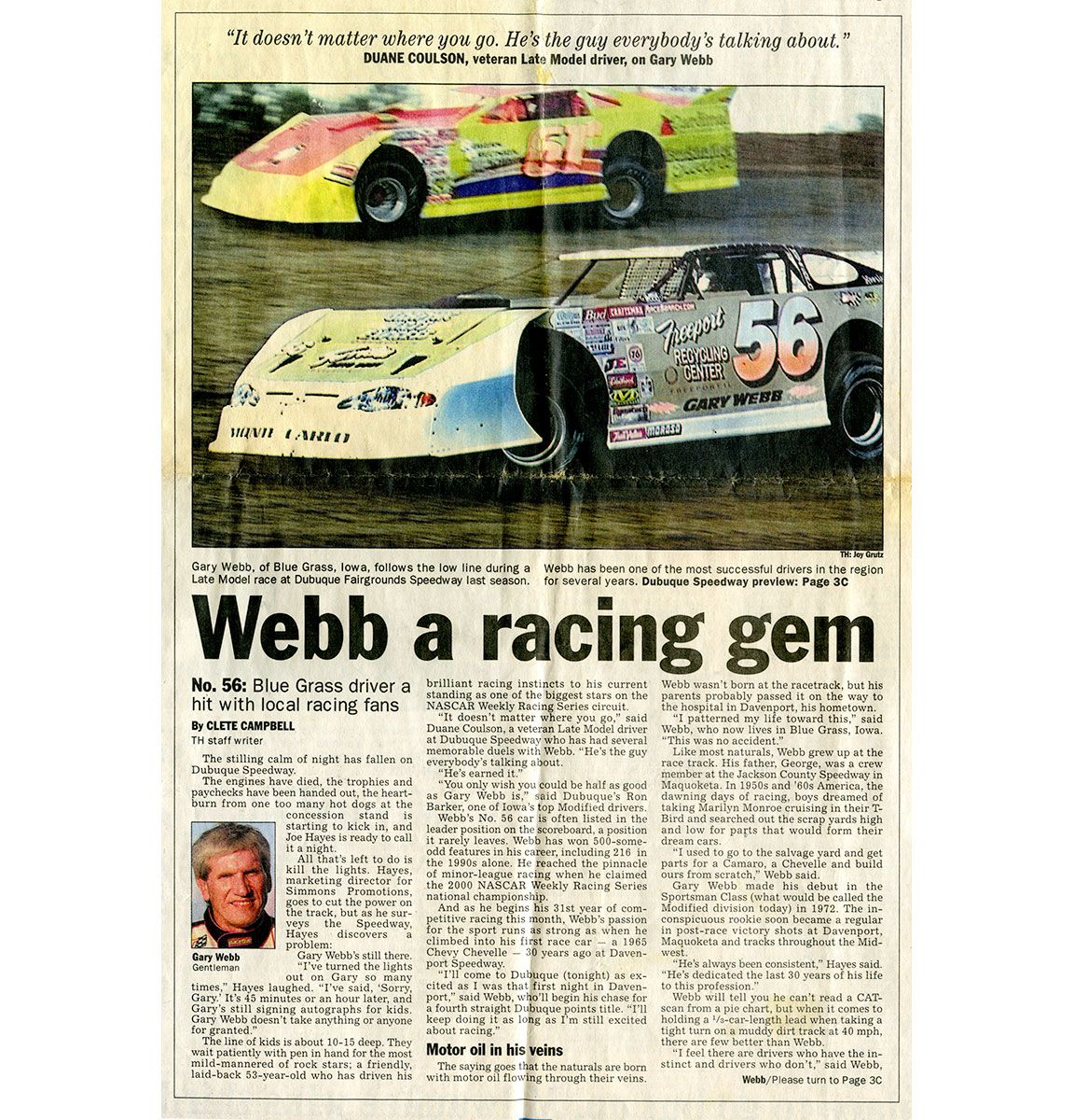 gary webb racing telegraph herald april 21, 2002