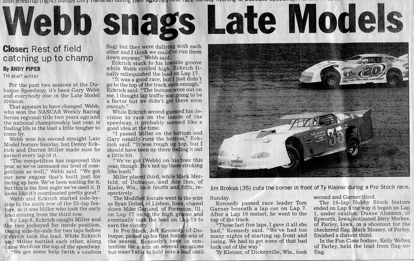 gary webb racing archive telegraph herald june 2001