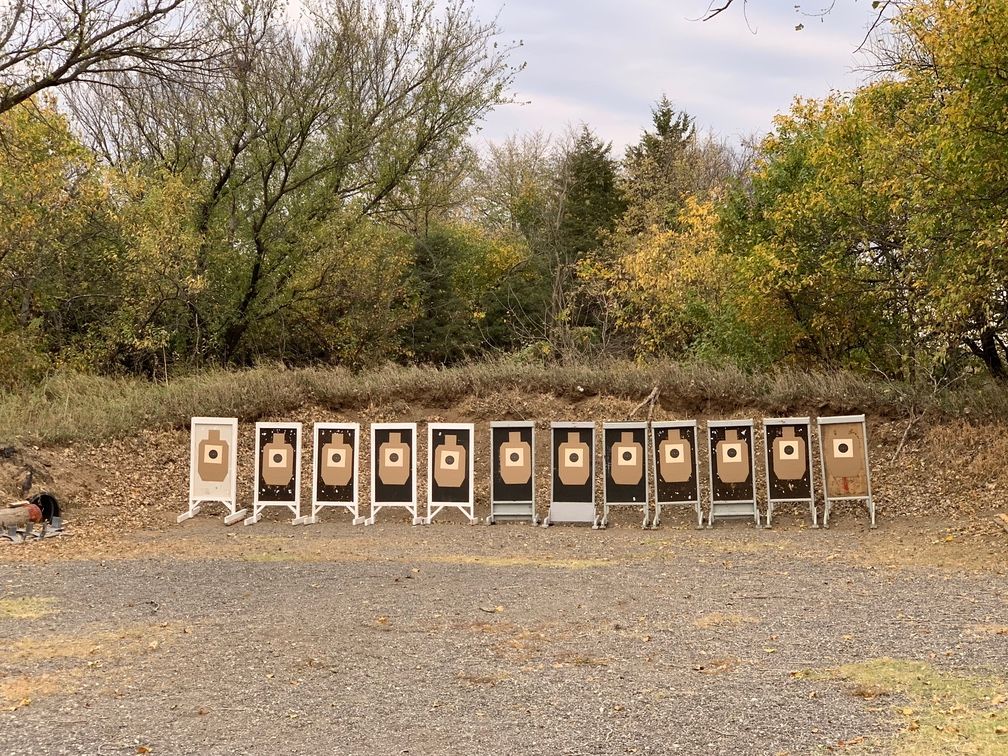 A row of target stands with B-8 targets
