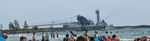 Huge ship going through the channel to Muskegon Lake