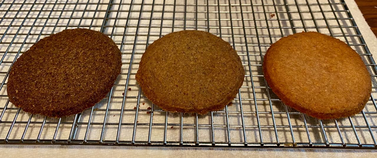 L: pecan flour, C: buckwheat, R: whole wheat