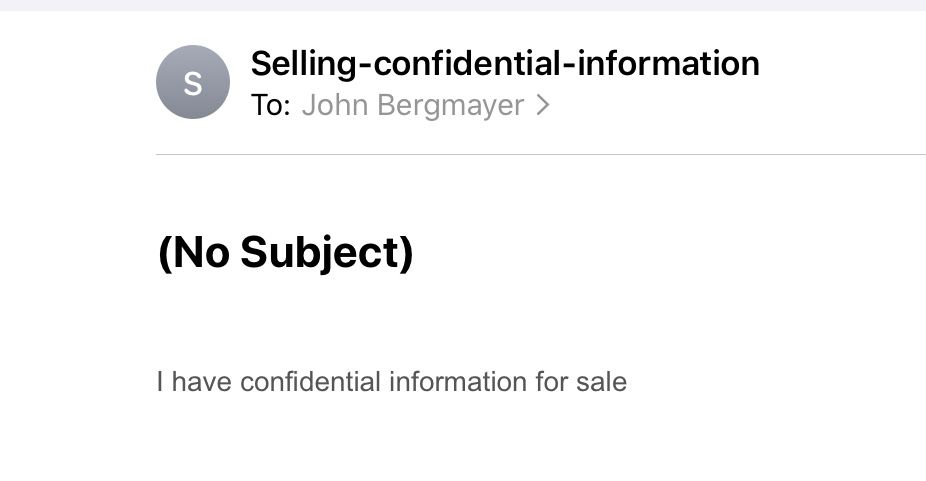 Confidential Information For Sale Email Screenshot
