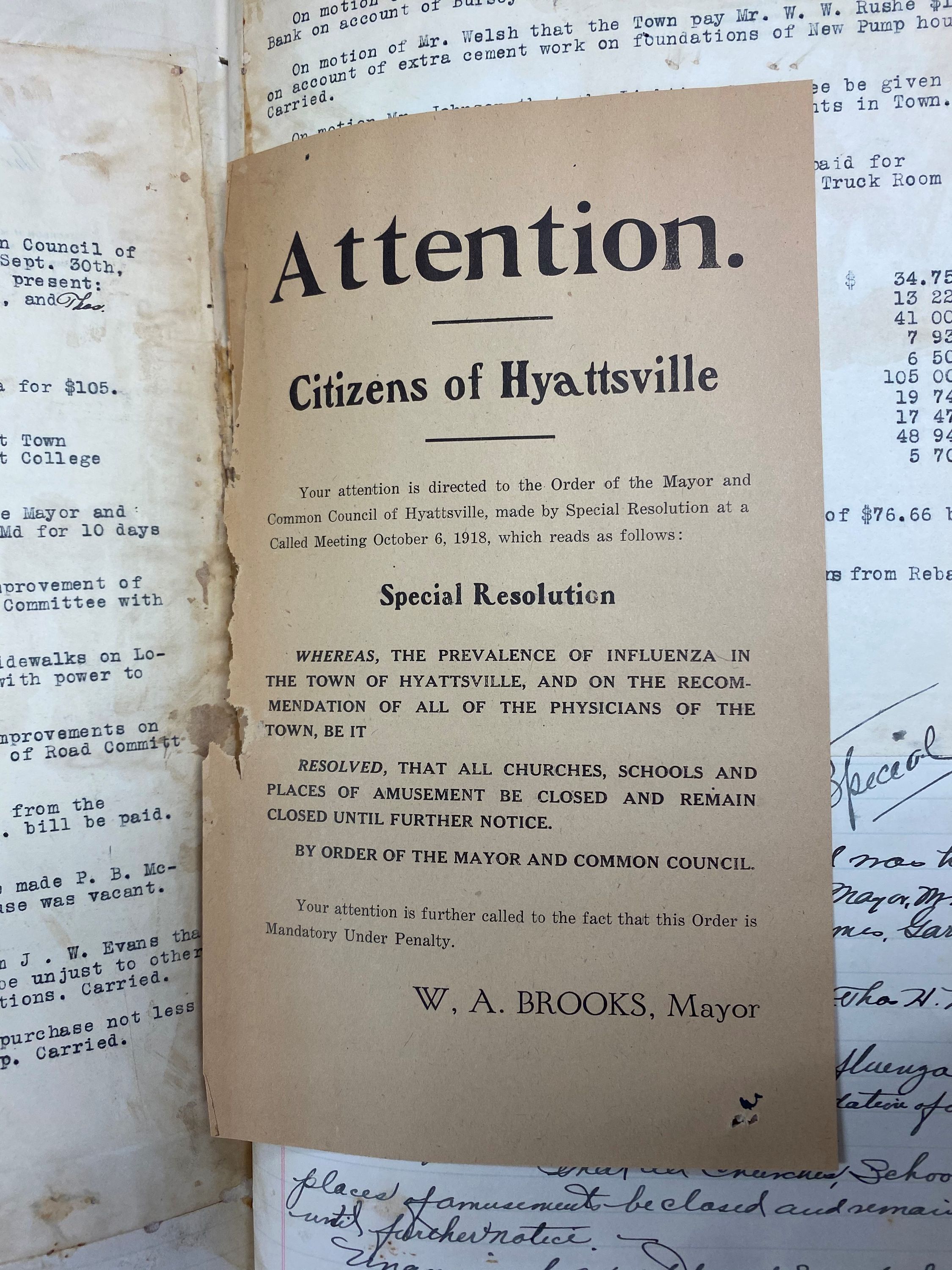 1918 Hyattsville Influenza Closure Notice