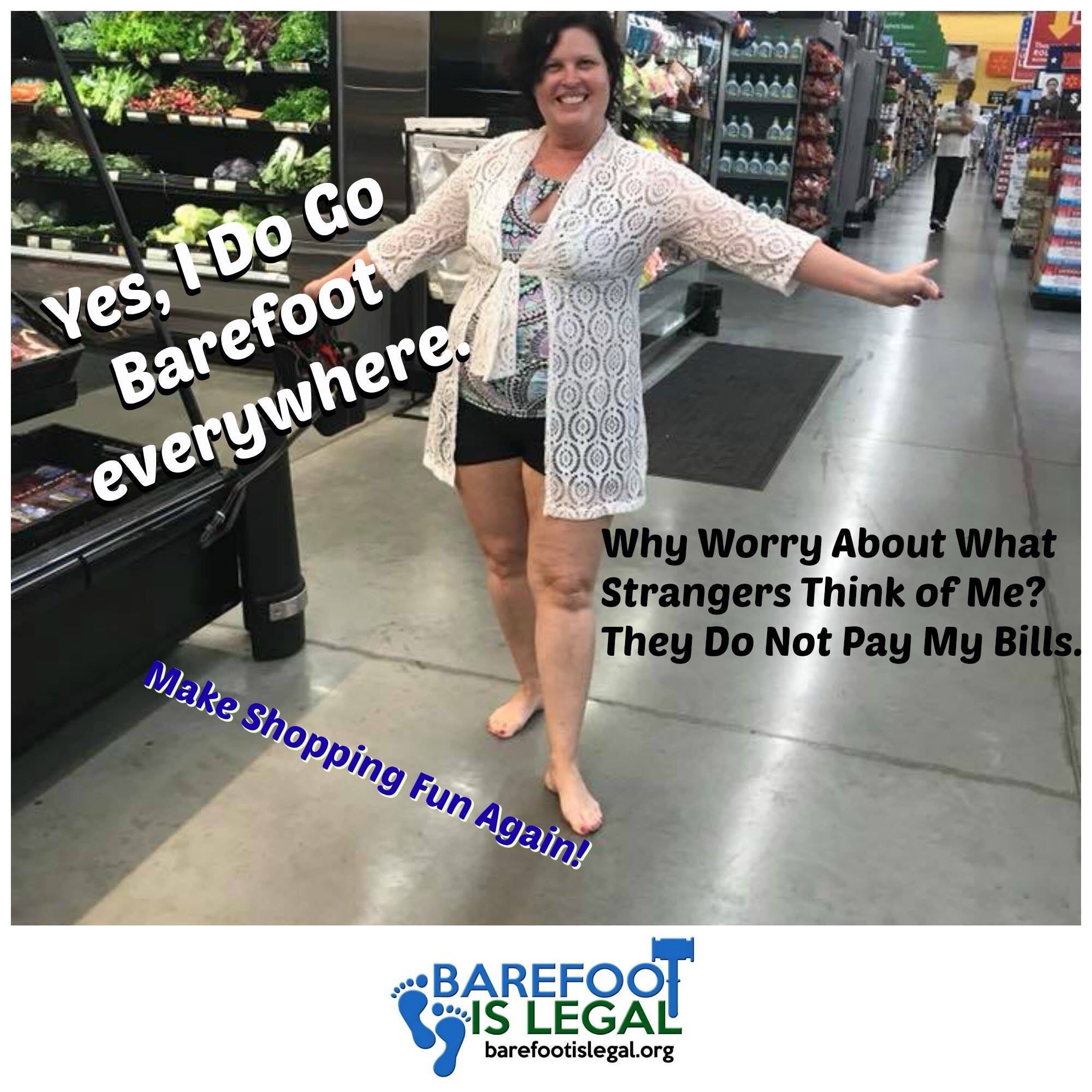 Woman Shopping Barefoot In Grocery Store