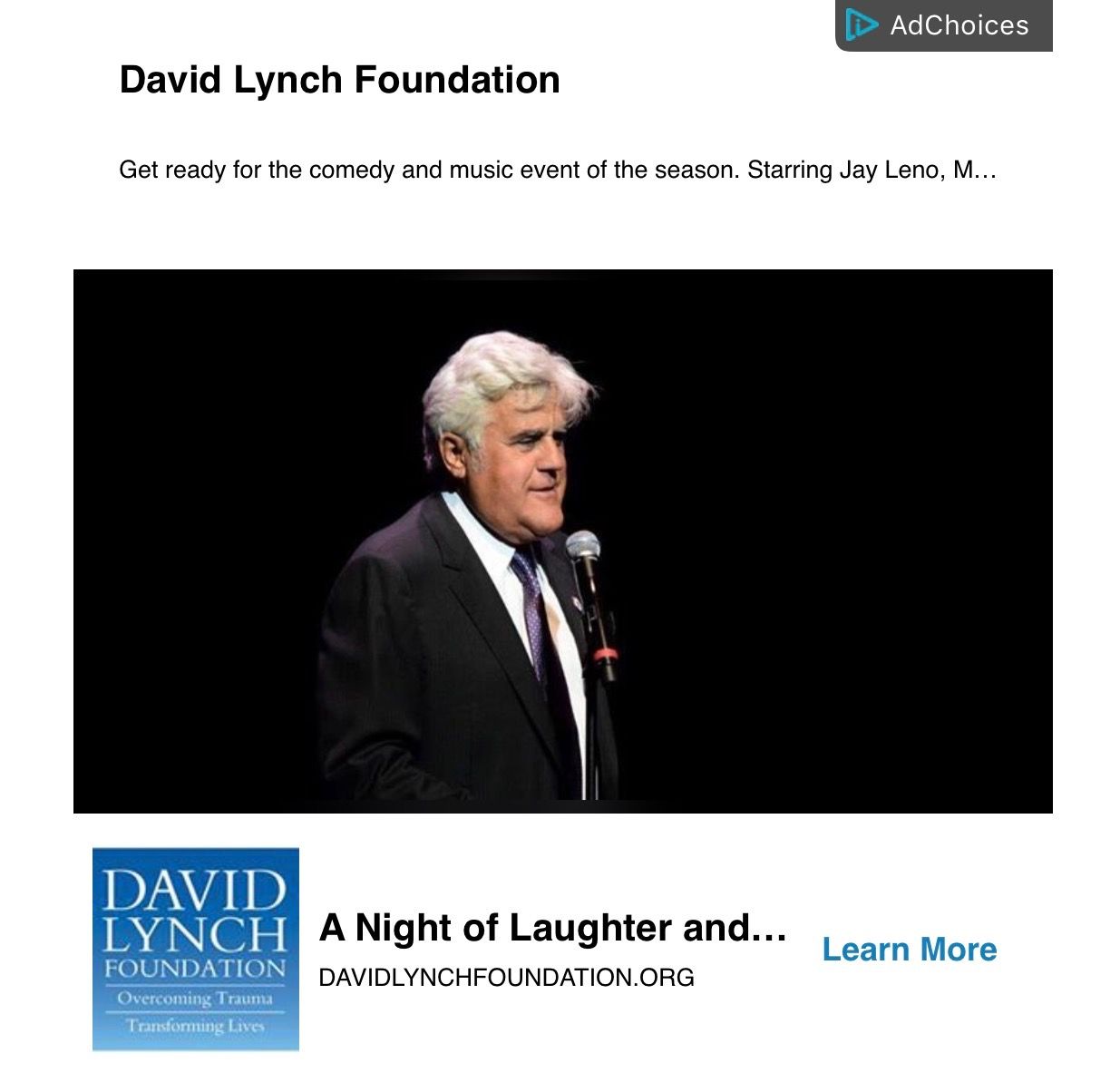 David Lynch Foundation Comedy Music Event Promo