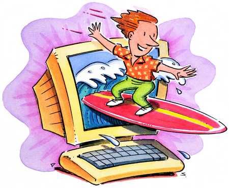 Cartoon Surfer Riding Keyboard Wave