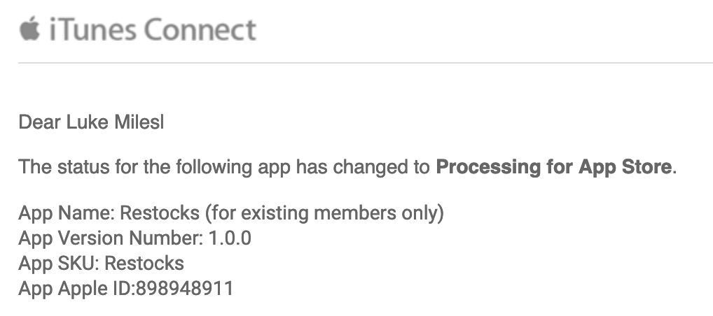 Apple’s approval email