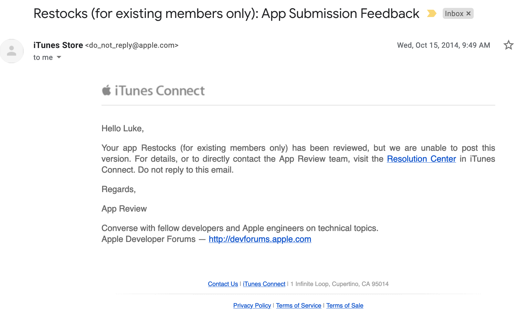 Apple’s “feedback” for me