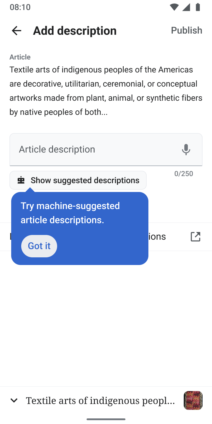 Suggested descriptions as chips in UI