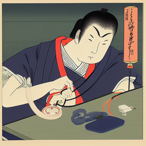 Stable Diffusion Generated Image - 'man checking blood pressure Ukiyo-e style'
