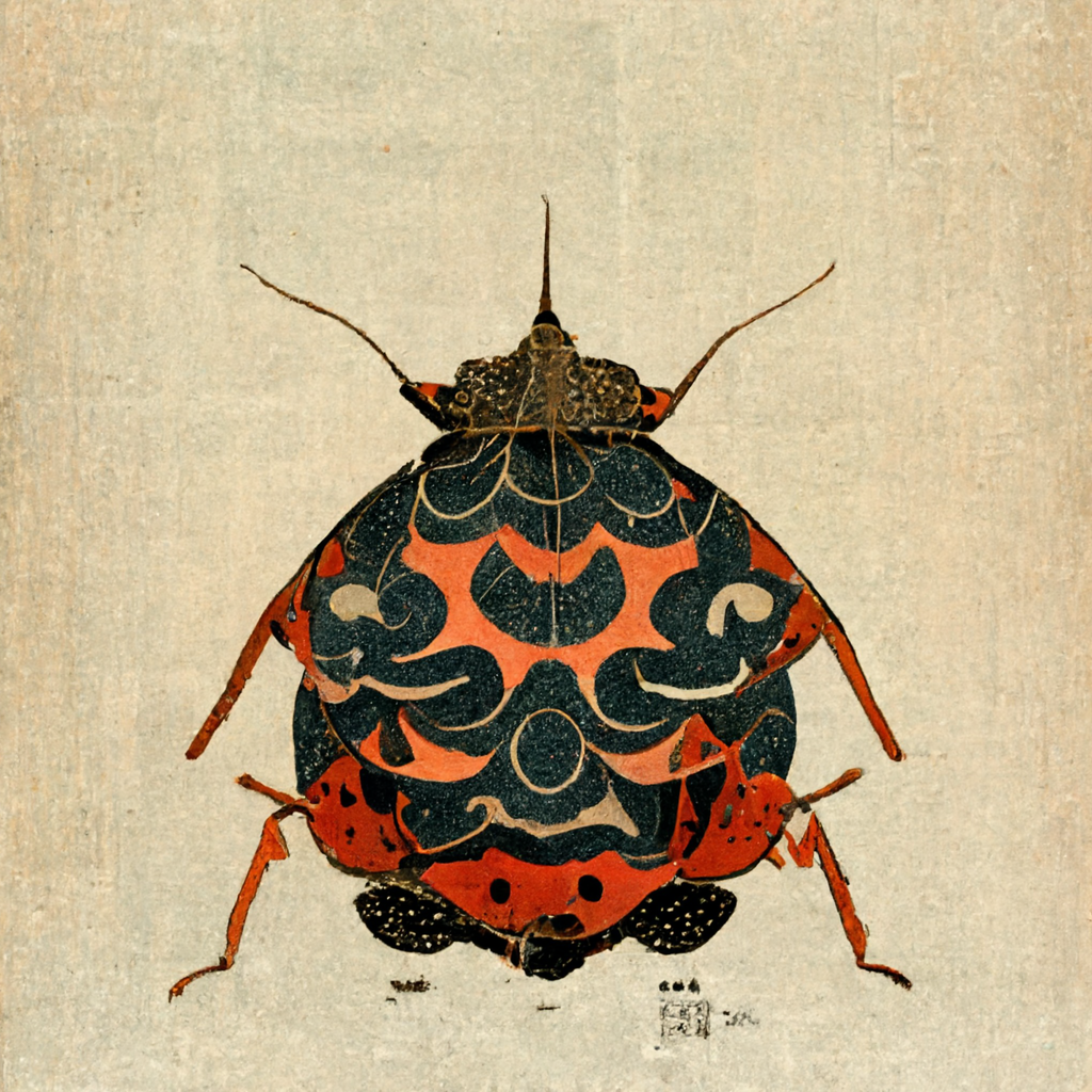 MidJourney Generated Image - 'Brown marmorated stink bug ukiyo-e style'