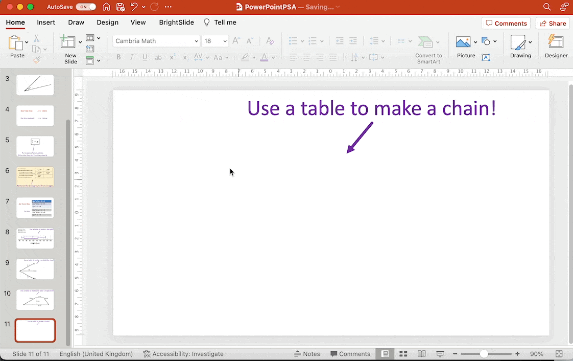 Making chains with tables