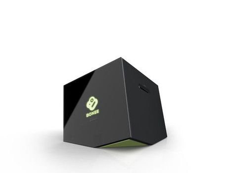 The Boxee box is fitting, looking as though it is sinking backward into oblivion.
