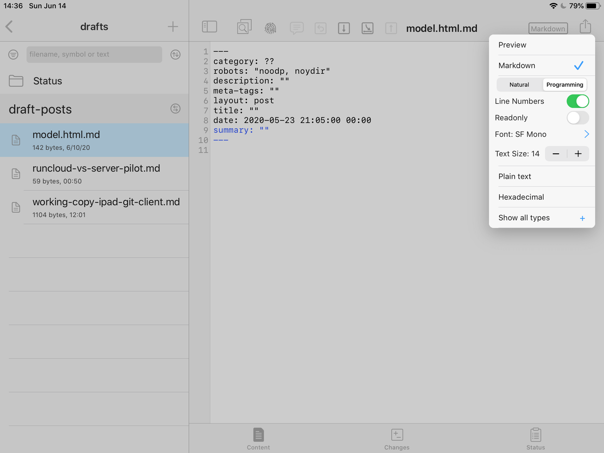 Working Copy app build it Markdown Editor