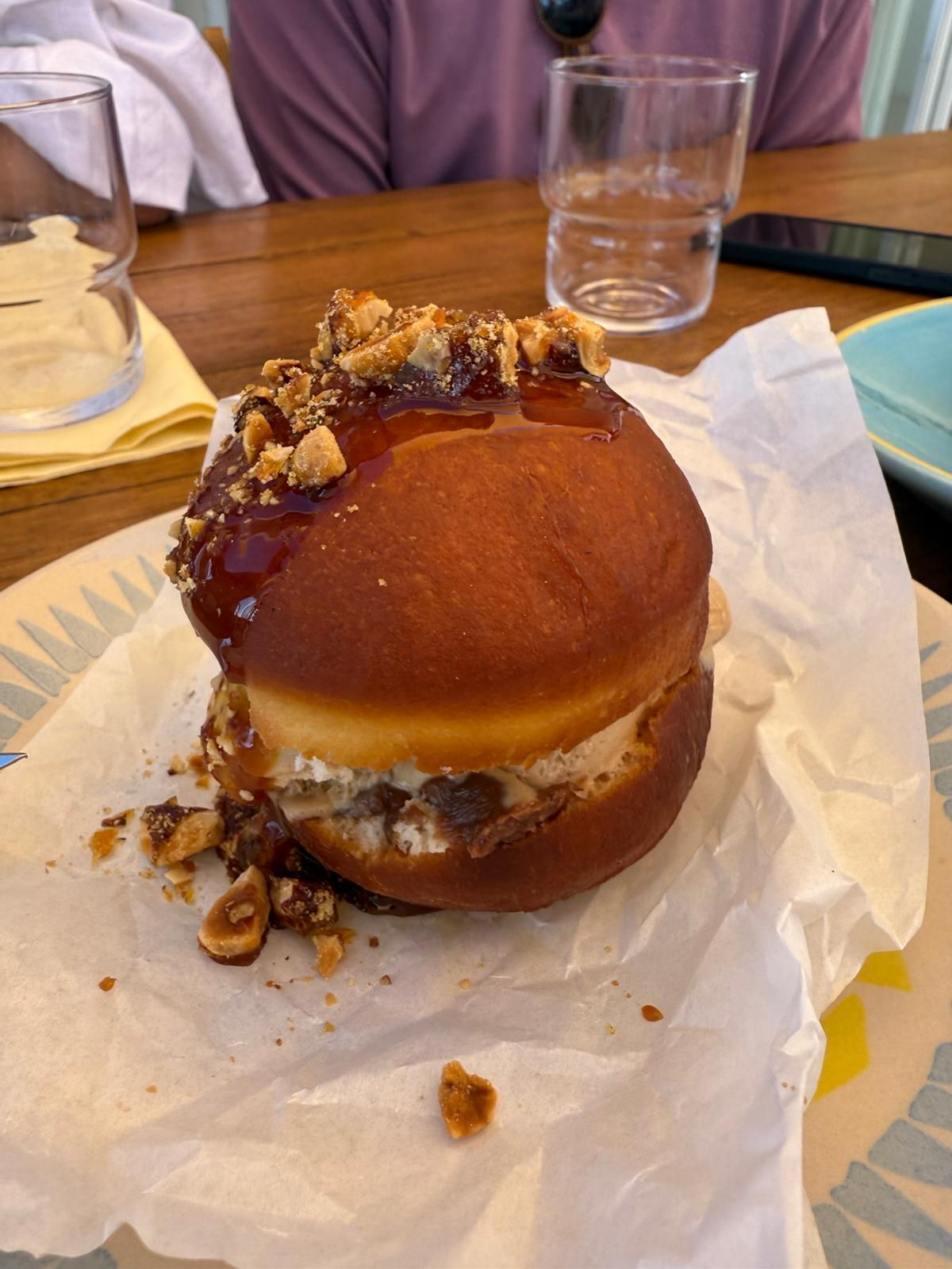 Donut Ice cream sandwich, Raspberry miso and saffron