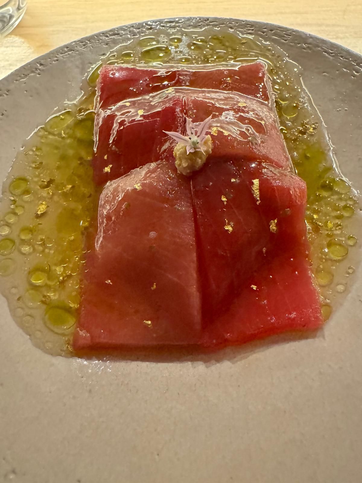 Aegean tuna, charred eggplant, vine leaf