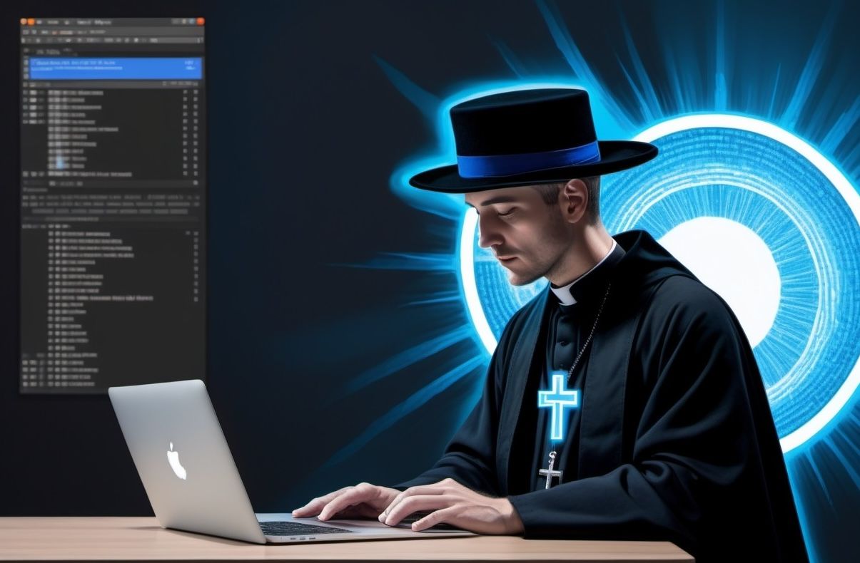 A priest workign on a Macbook Pro