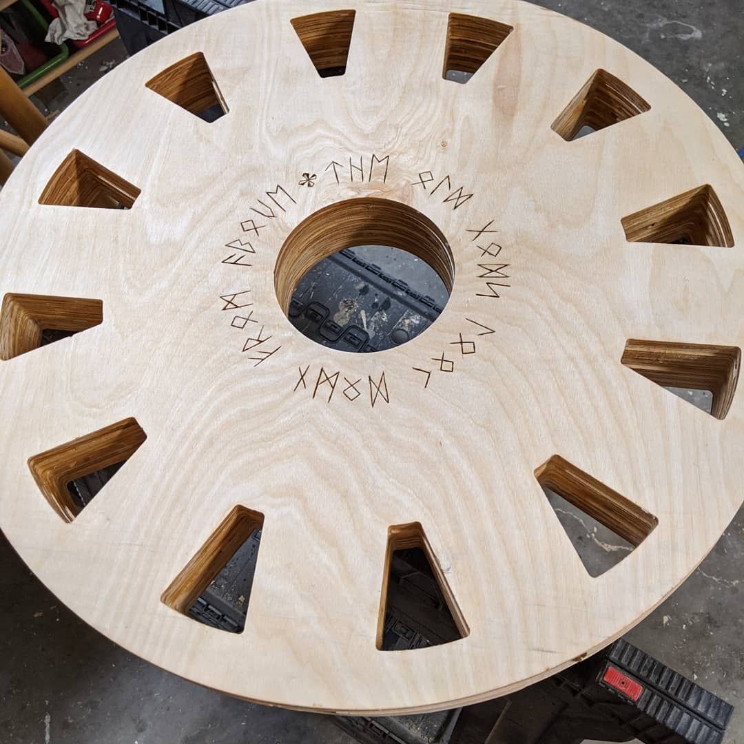 Done for now! The center wheel for the yurt is ready for use, now I just need the support poles. I’m mildly concerned this is a little on the heavy side but I’ve got a couple ideas to mitigate the issue. Hopefully soon I’ll be able to verify that lol.Oh the runes, I did promise to translate. I’ve been toying with a theme for some other art work I’m mulling over which follows the old gods and new gods theme. Not on that once I figure it out .1st image“The old gods look down from above”2nd “The new gods look up from below.” I’ll leave the interpretation to you my friends 😁yurt woodcarving runes oldgodsnewgods