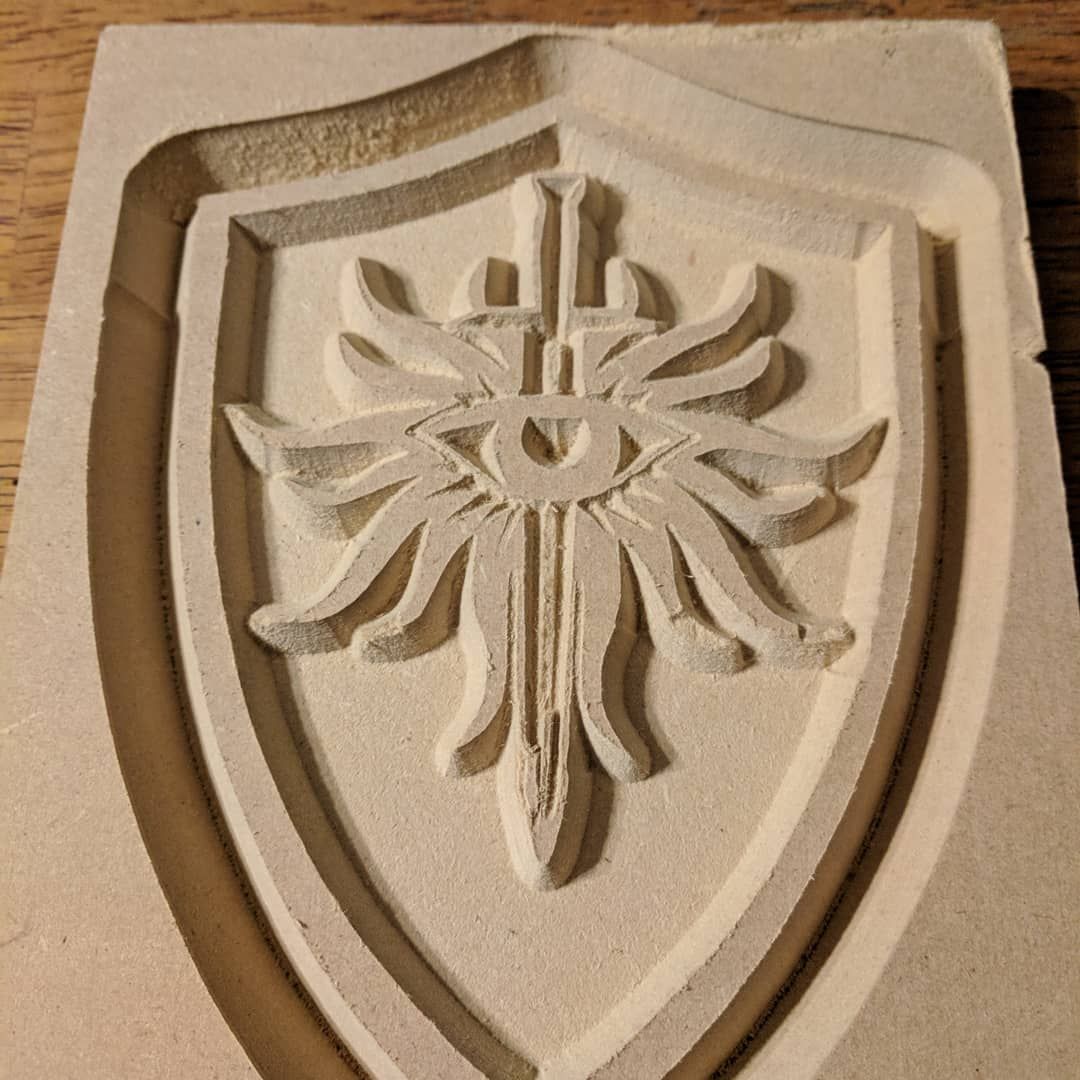 Well here’s the results on the Xcarve test I was running. I’m going to say that it was a little small for the detail level but more importantly mdf isn’t up to snuff for this so some parts broke off. It’s not final anyway no no biggie. I’ll be picking up real wood this weekend and finishing up this design shortly. Better version to come! wip