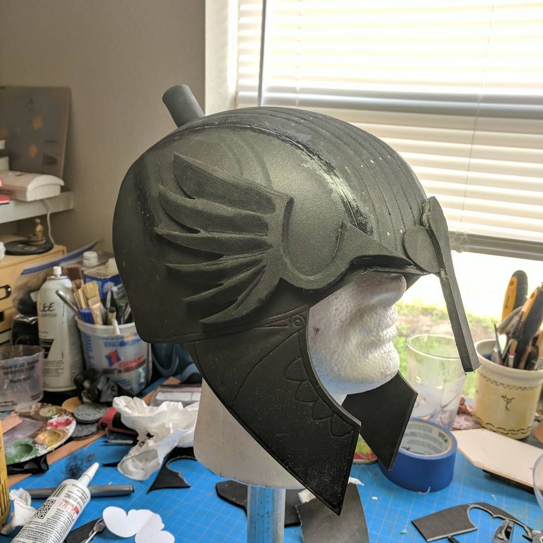 Blackwall helm is built and ready for sealing with creature cast seal and a painting! Using @tntcosplaysupply@instagram.com Eva foam as always! And just for the record, that head is totally undersized, I can’t figure out why these things are all 75% of reality, crazy. blackwall wipcosplay **_Blackwall_Helm_Wip