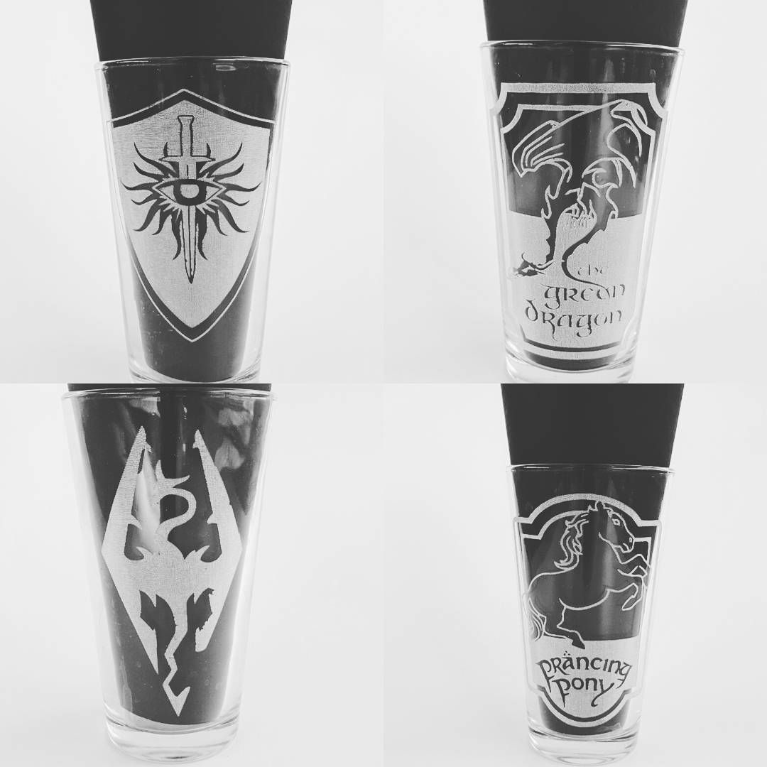 More geeky glasses! Actually these were done a little while ago but it took a while for me to get set up for some decent photos. These are already in my store if the mood strikes.laseretched lasercut barglasses dragonageinquisition lotr hobbit Skyrim