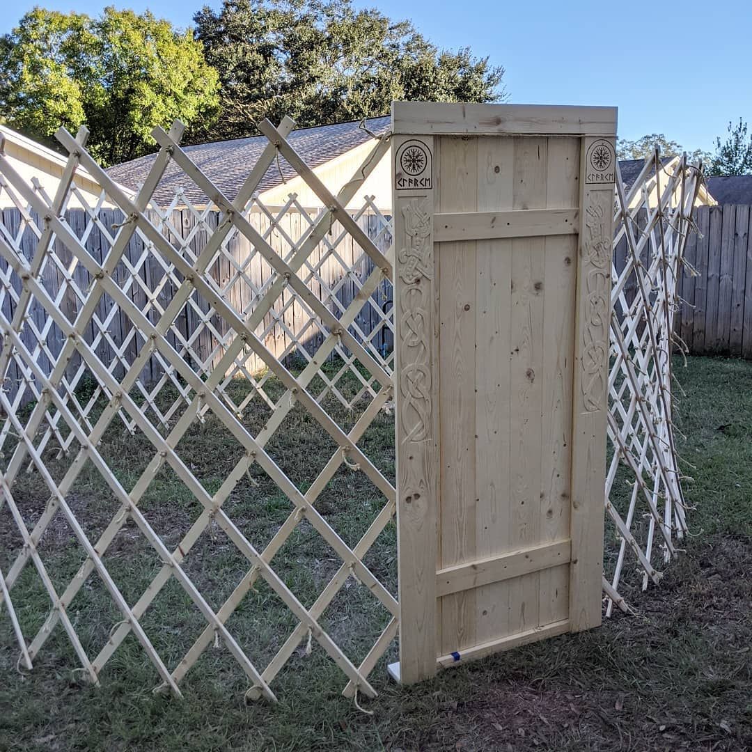 Well the yurt measured in at only 13.5 ft diameter and I’m shooting for 16, time to make more slats! I think I’ll need about 16 more slats to get this thing to a 50 ft. circumference. geometry for the win!! woodworking wip tentmaking