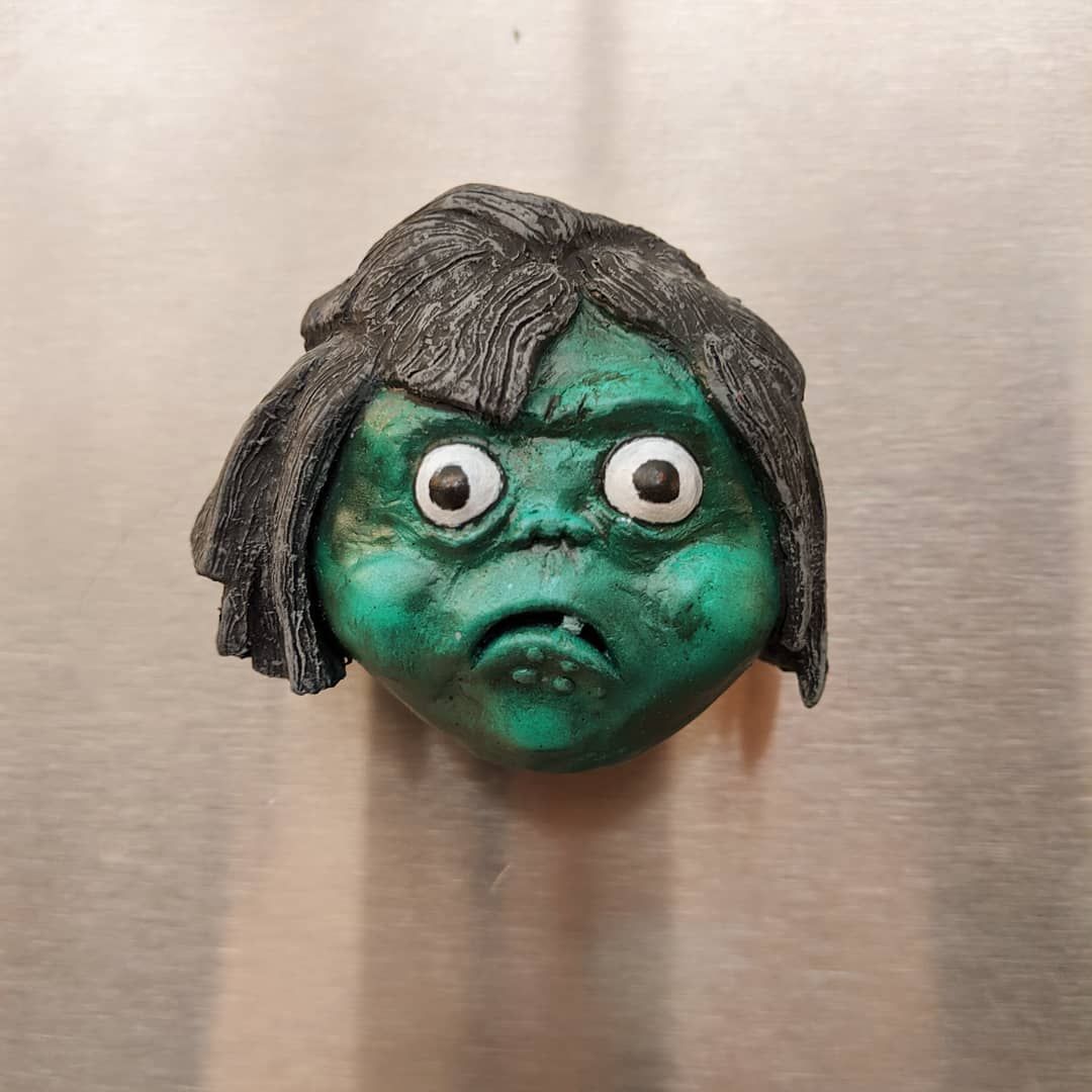 I got to do a little painting last night! I really haven’t had many orders this year for this kinds of painting so it was a pleasure to get to paint this little guy last night! Oh that s is a goblin from the movie the labyrinth with David Bowie, you know from like the 80s? magnet fridgemagnets sculpture monster goblin
