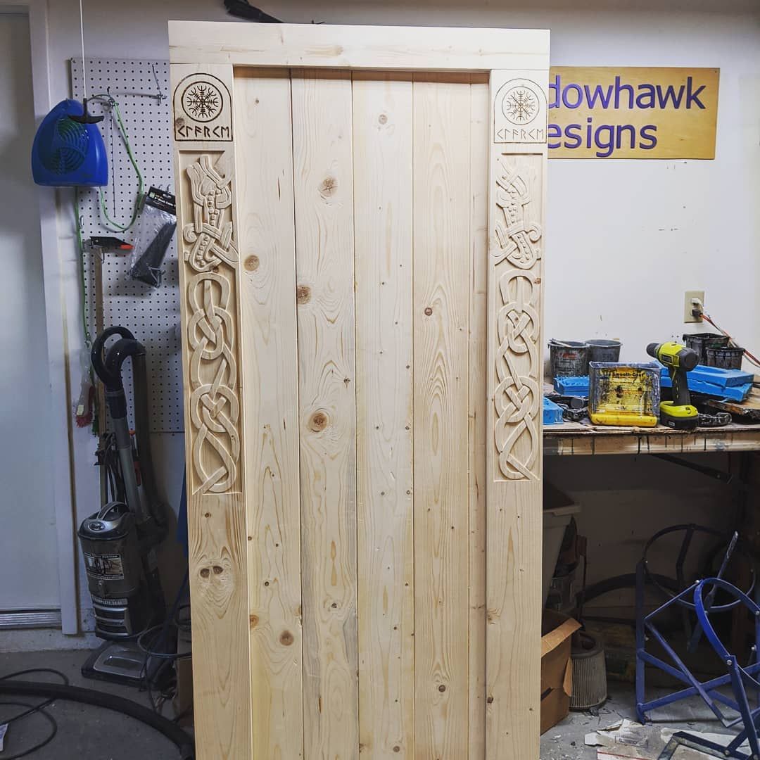 Now my yurt has a door! I’m thinking that door needs carving… Well maybe!I also have the walls done so shortly I’ll be hauling it all outside to put together and find out how big it is! Can’t wait to see, I haven’t been able to stretch the walls out to make even an estimate so nothing to do but set it up! I’m kinda assuming I’ll have to rip more slats and make it longer but never know!yurt woodworking woodcarving larpcamping larp
