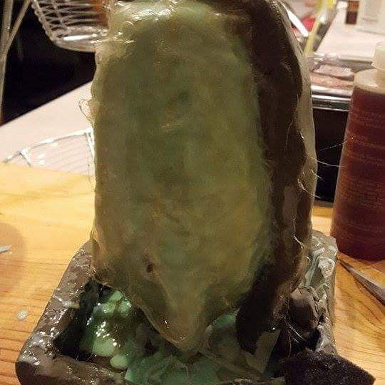 No it’s not an alien egg! Though honestly I am expecting it to burst open at any moment and a slimy face hugger will cone scurrying out!This is actually a brush on mold of a rocket body for a little gun I’m making! This was one ugly mold, tonight I’m going to find out how bad, um I mean good, this mold came out. If I can manage to get a cast out of it I’ll call it a win. Fingers crossed!propmaking uglymolds notanalien