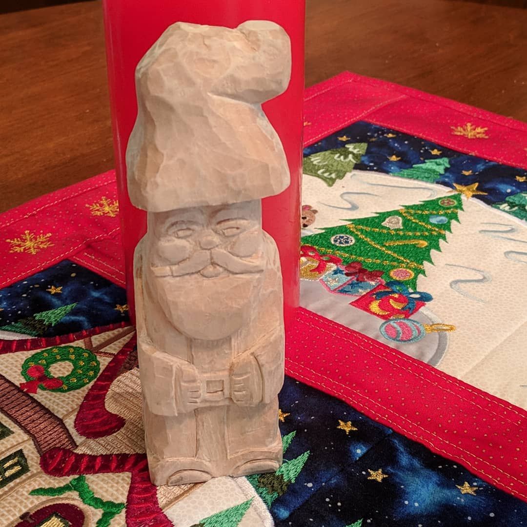 Merry Christmas! I just barely finished this up before giving it as a gift! It’s my first carved Santa and I have a bit to learn but I’m happy with it and my mom loved it! I was going to paint it but ran out of time and mom decided she wanted to keep it natural.woodcarving handcarvedsanta santa handcarved
