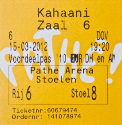 Kahaani - Hindi movie, Dutch ticket stub