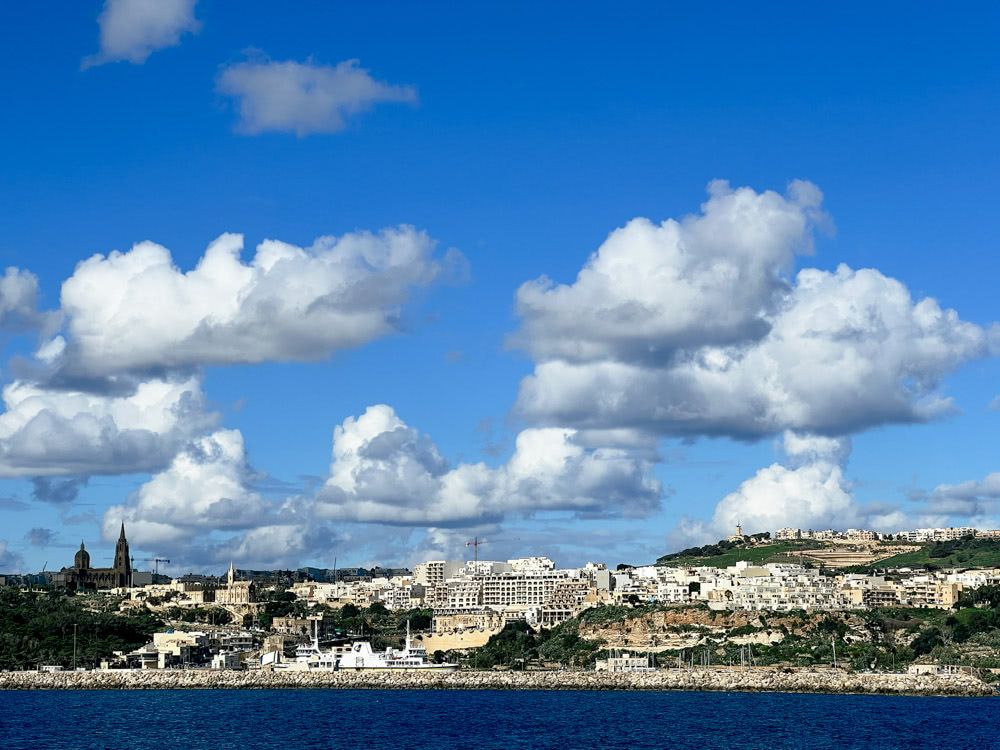 The view of Gozo as the ferry approached the island