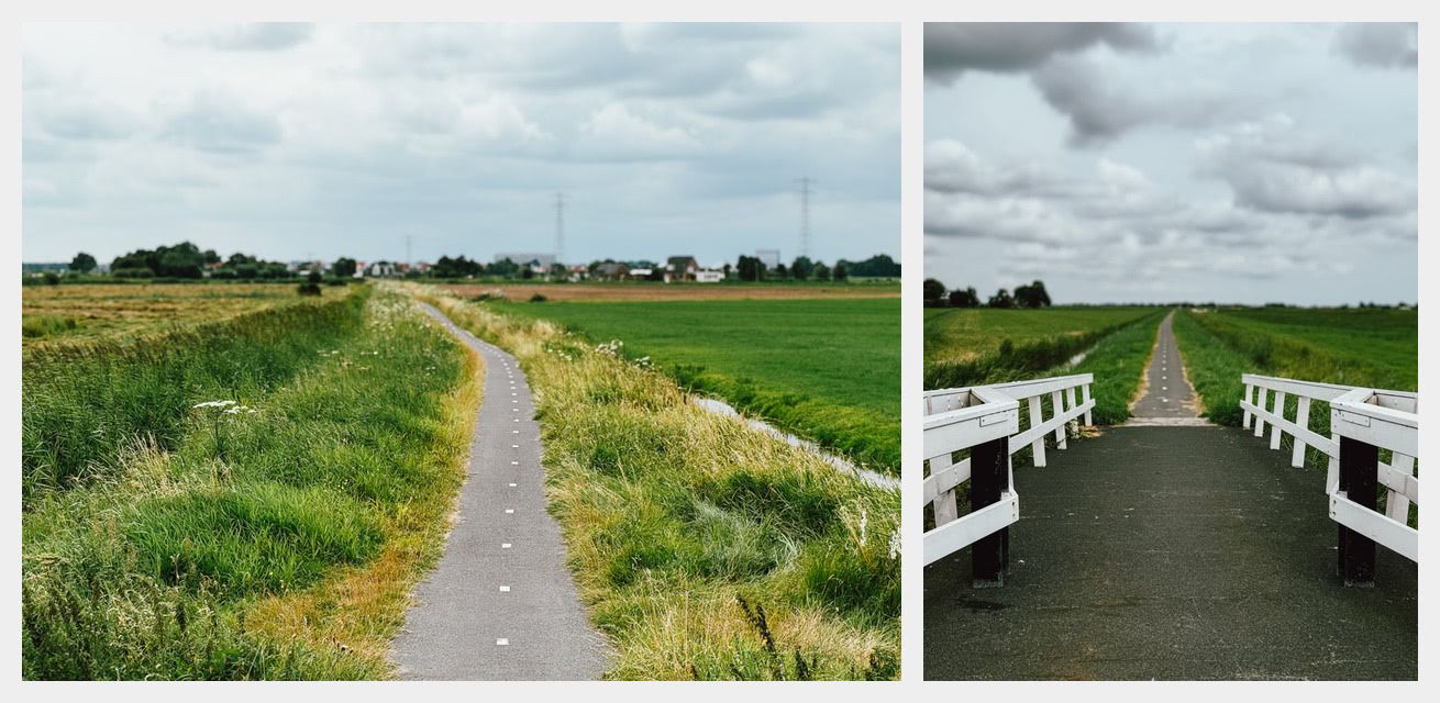 A narrow cycling path and a wooden bridge