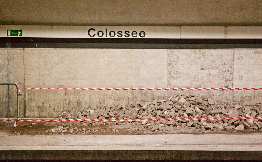 The Colosseo Metro station under repairs