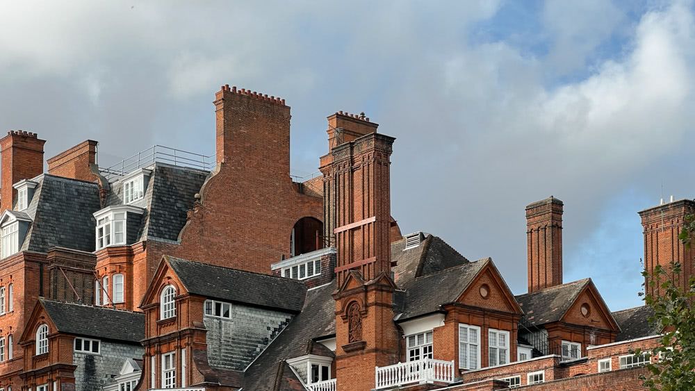 Roofs of red-brick buildings at Exhibition Road
