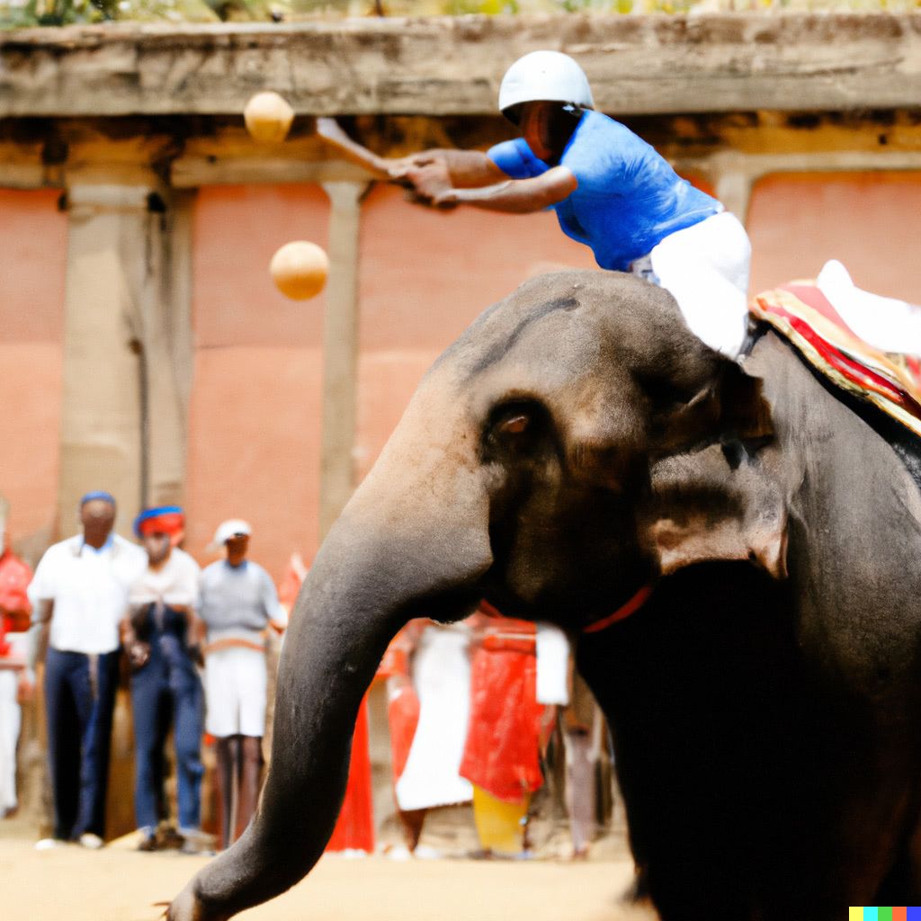 Sachin Tendulkar playing a pull shot while riding an elephant in Mumbai - outside a temple perhaps?