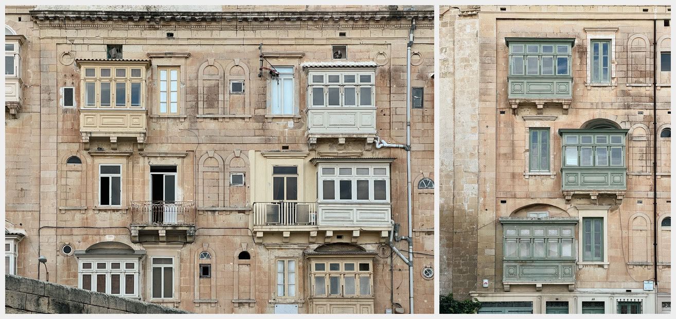 The typical boxy balconies of Malta