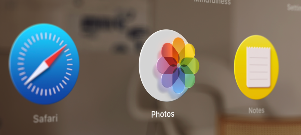 A zoom in photo of the Photos app in visionOS.  Where the colorful rainbow elements are elevated from the background.