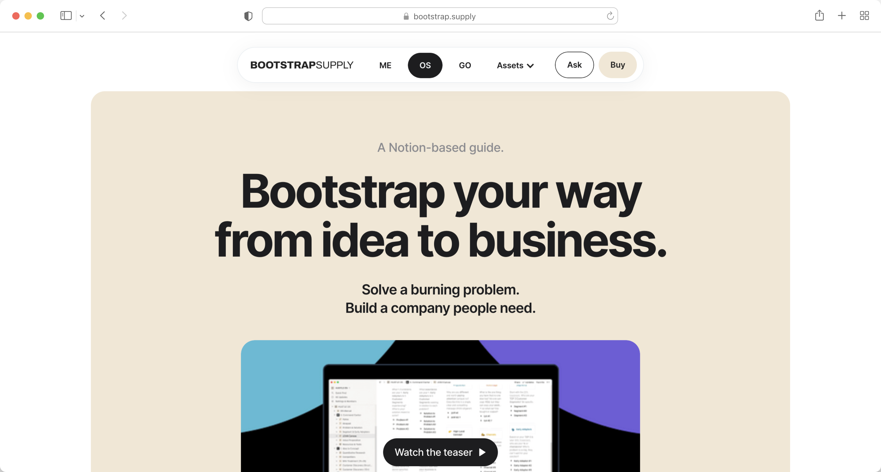 BOOTSTRAP OS landing page screengrab