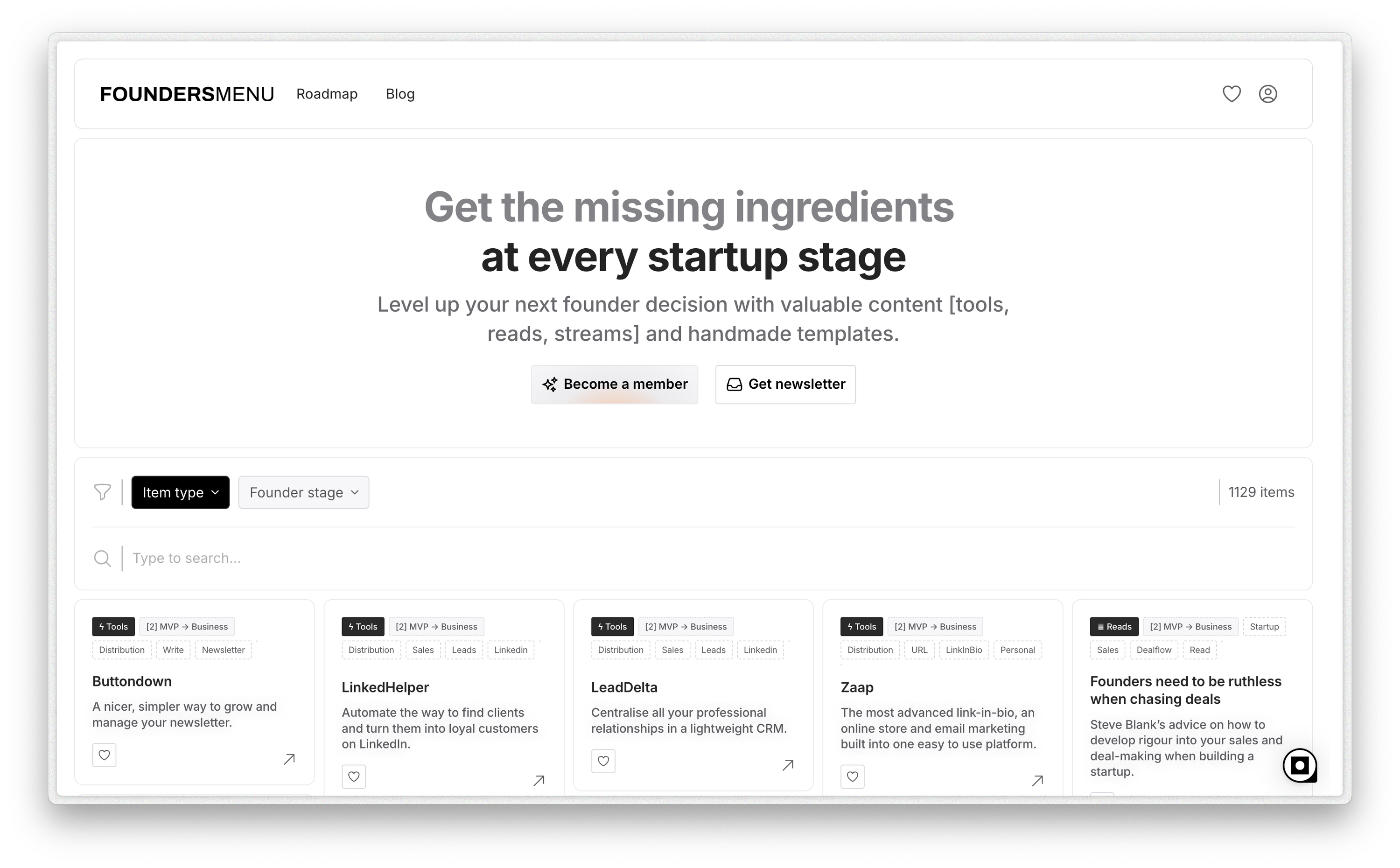 founders.menu web interface design and build